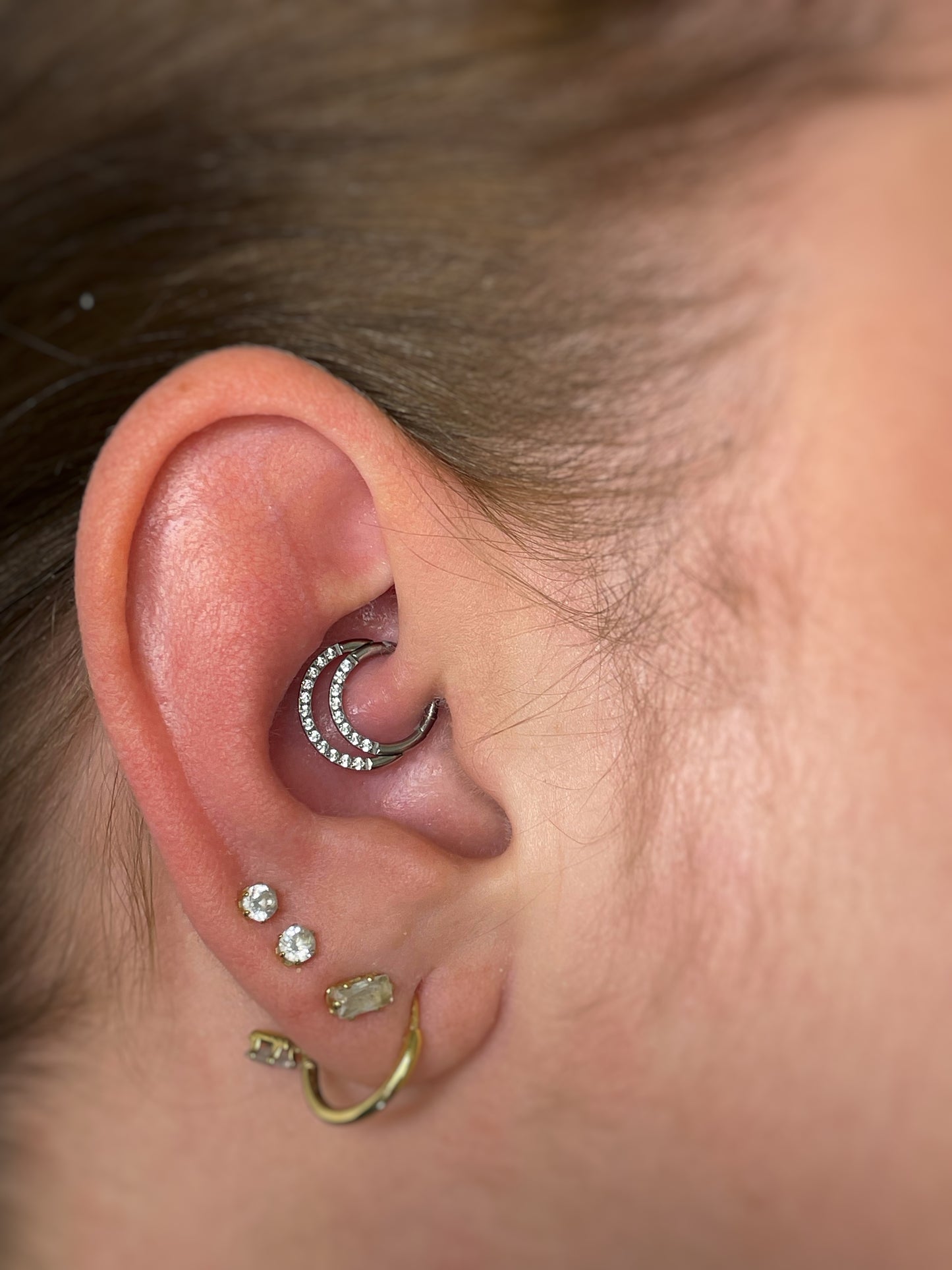 Anello Clicker duble in Titanio con zirconi CZ 1.2x 8 mm