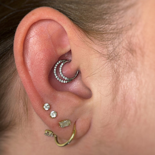 Anello Clicker duble in Titanio con zirconi CZ 1.2x 8 mm