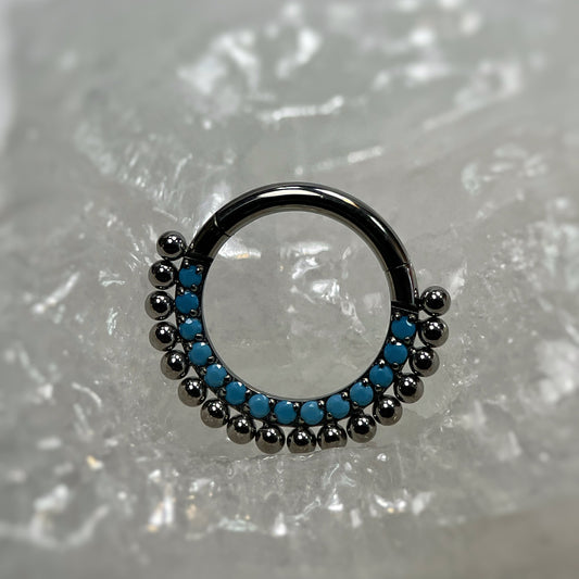 Anello Clicker in Titanio con opali sintetici azzurri 1.2x 10 mm