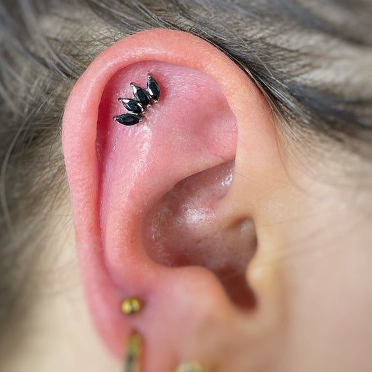 Cluster 4 pietre in titanio e cristallo cz Black taglio marquise