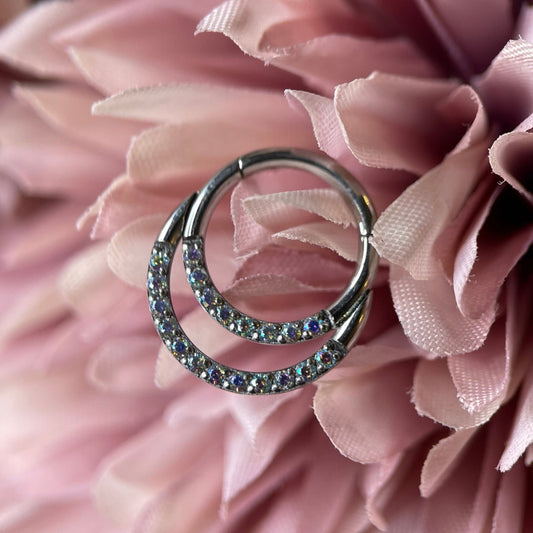 Anello Clicker duble in Titanio con zirconi CZ 1.2x 8 mm
