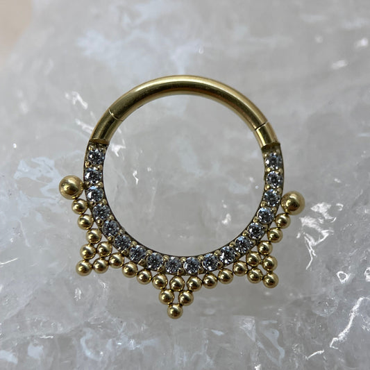 Anello Clicker in Titanio (Gold PVD) e zirconi CZ 1.2x10mm